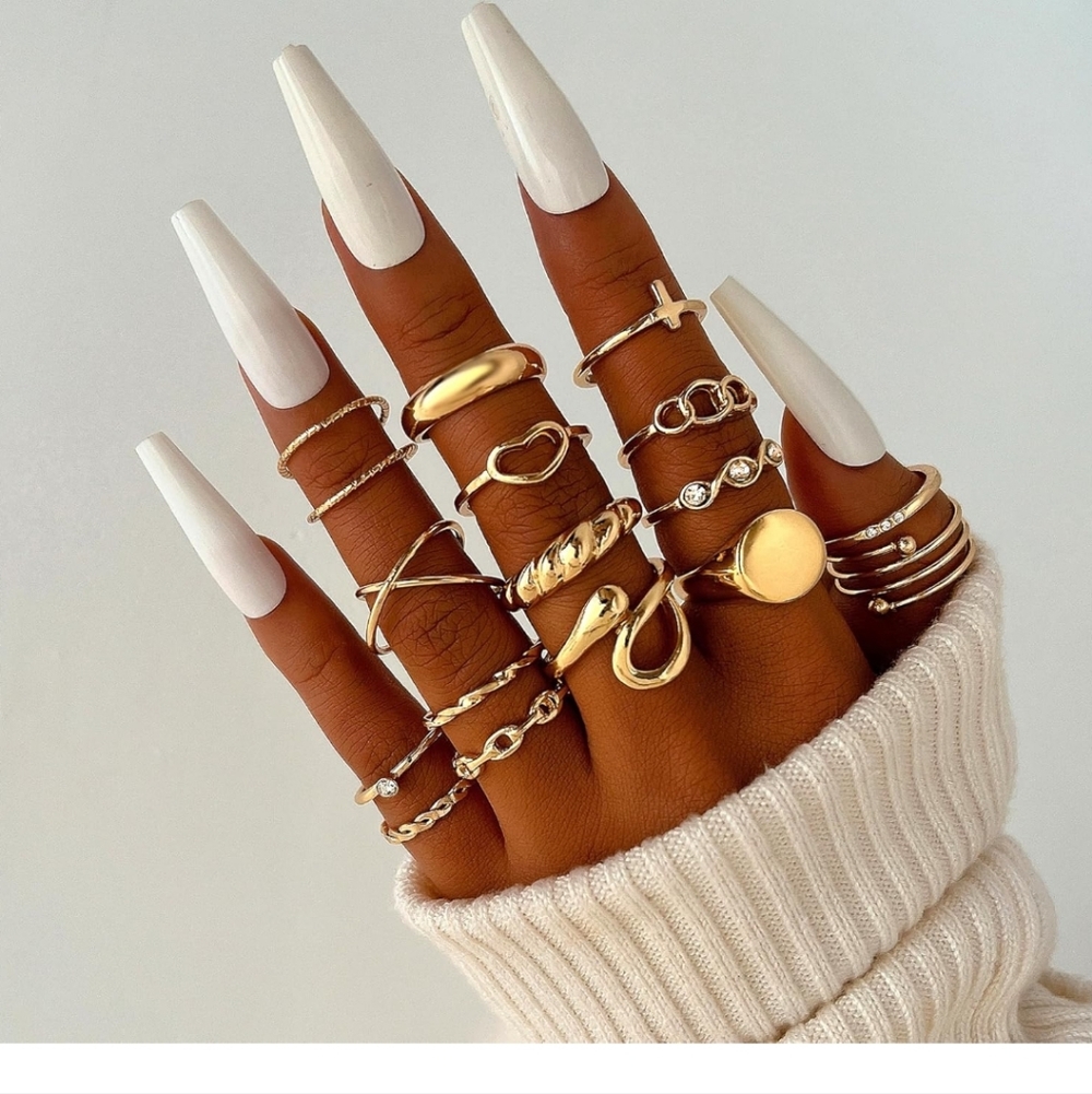 Gold Stackable Women's Ring Set - Elegant Mixed B… - image 2